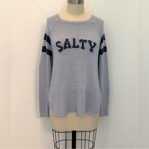 Wooden Ships Salty Graphic Sweater L/S Blue Beachy Cotton Blend V-Neck S/M